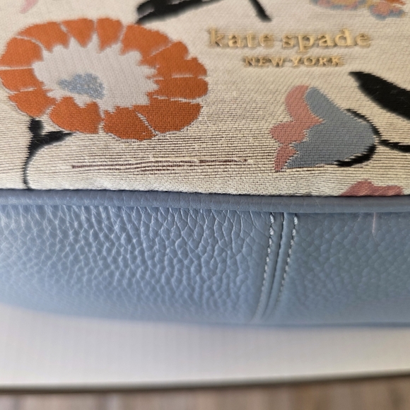 Kate Spade Penny Floral Jacquard Small Hobo + Rose Leather Circle Mirror Charm - Picture 13 of 16